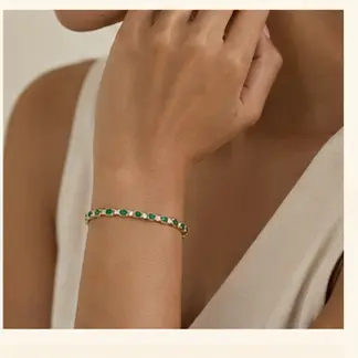 Celeste Emerald Line Bracelet styled on a model from a second angle