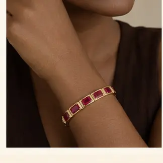 Seraphine Ruby Cuff styled on a model from a second angle